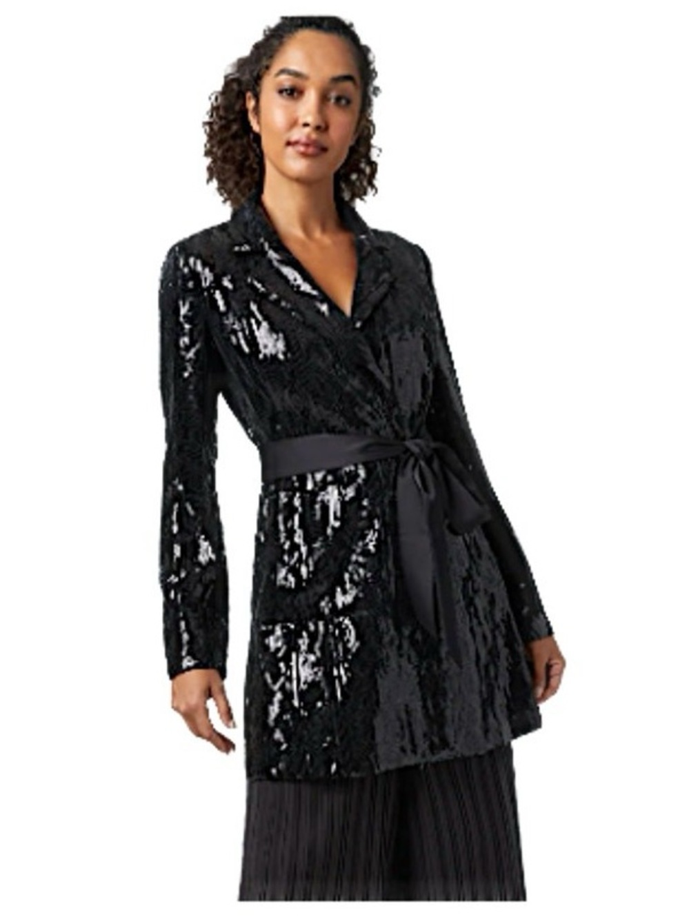 Etcetera Galaxy Black Sequin Tie-Waist Jacket Coat NWT  8 Evening Blazer $575